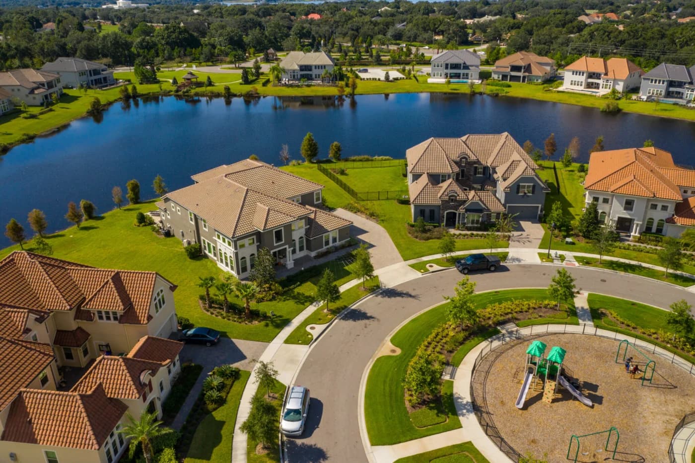Aerial view of Florida rooftops across a residential neighborhood