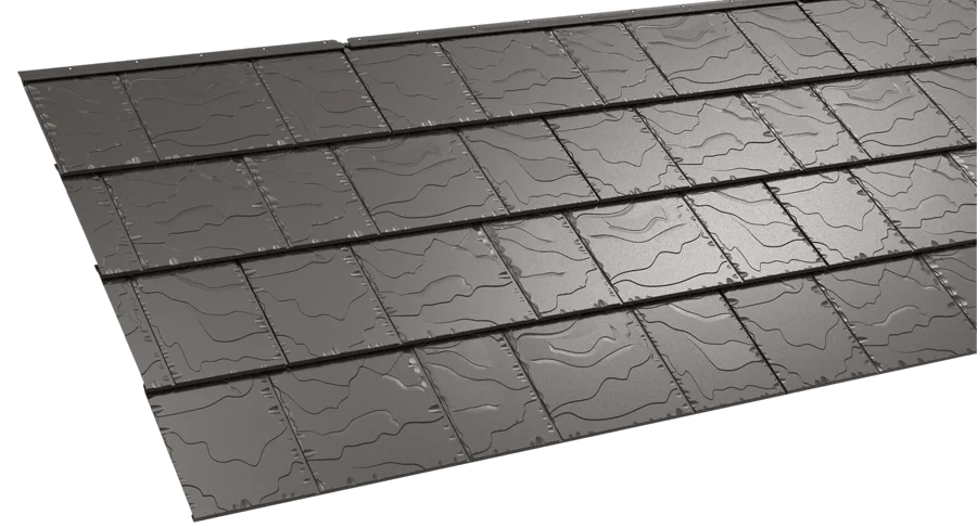 Metlok Slate pressed-steel roof in Carbon Gray