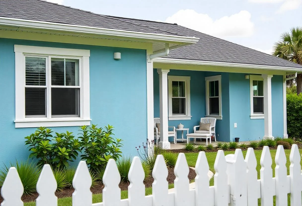 Blue house with asphalt roof in Florida