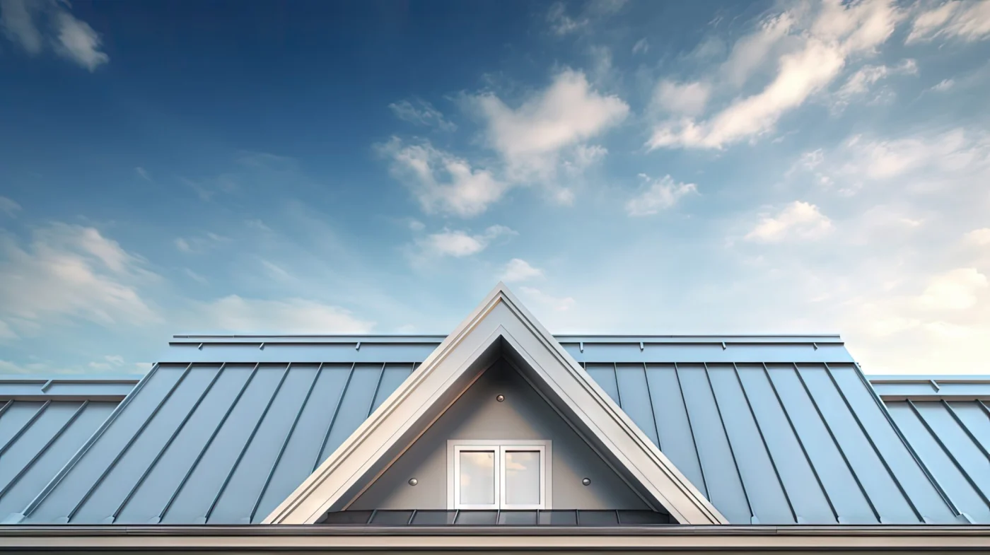 The Upper Part Of The House. The Roof Of The House From A Metal Profile Against The Sky. The Upper Part Of The House. The Roof Of The House From A Metal Profile Against The Sky.
