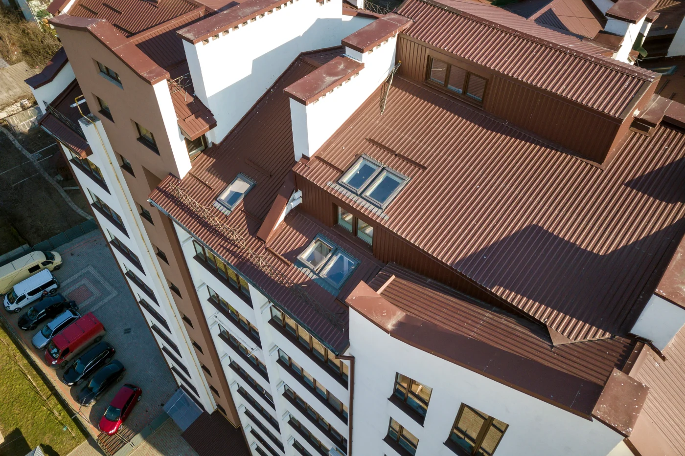 High rise apartment building as seen from the sky