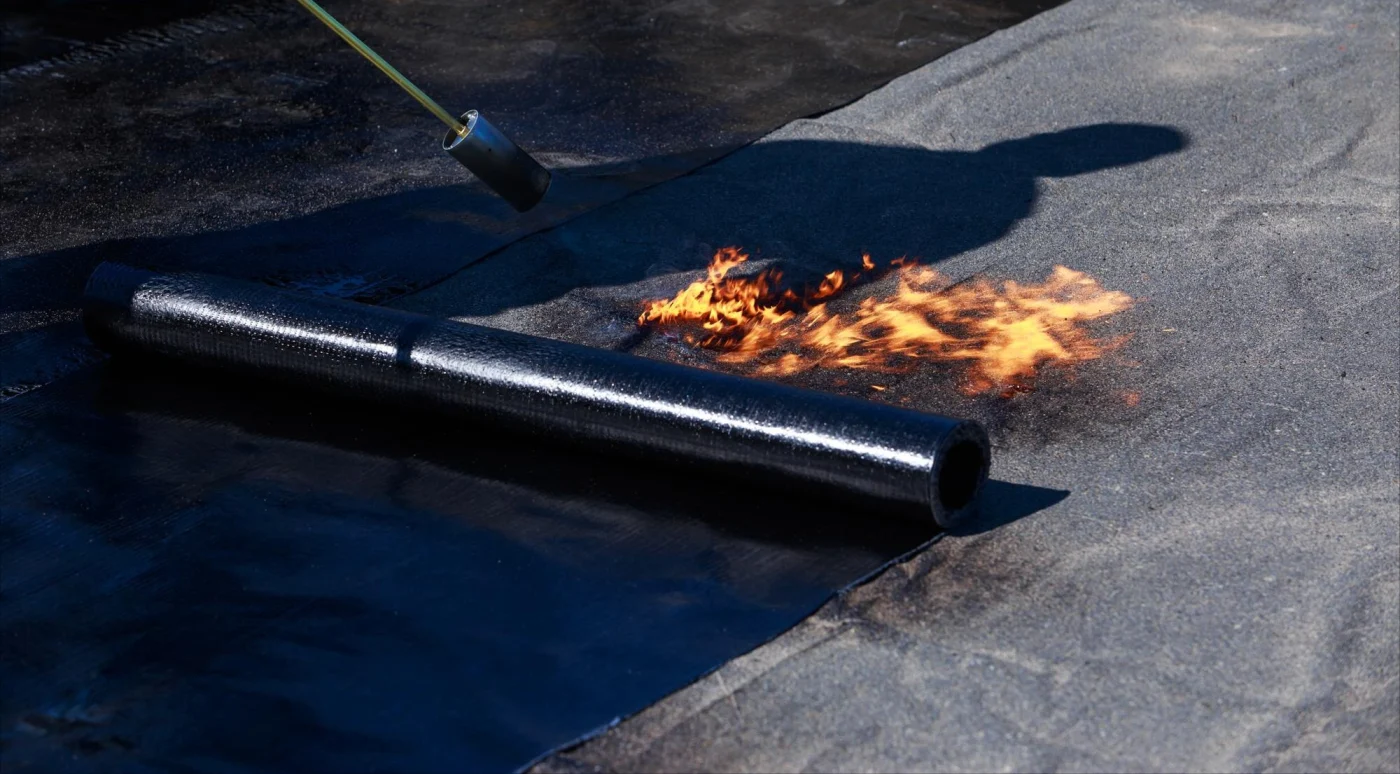 Close-up image of commercial roofing being installed