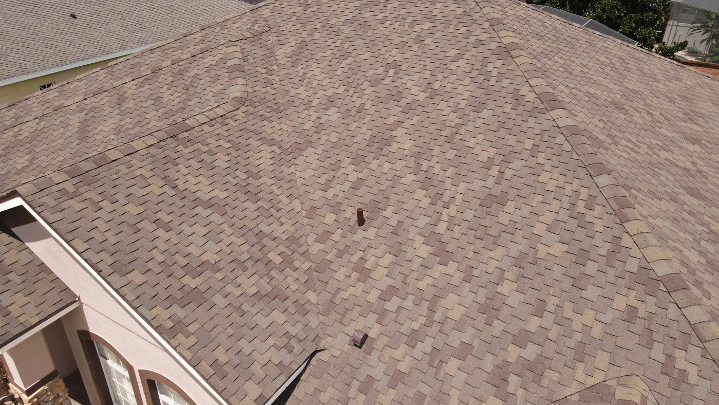 A newly installed shingle roof