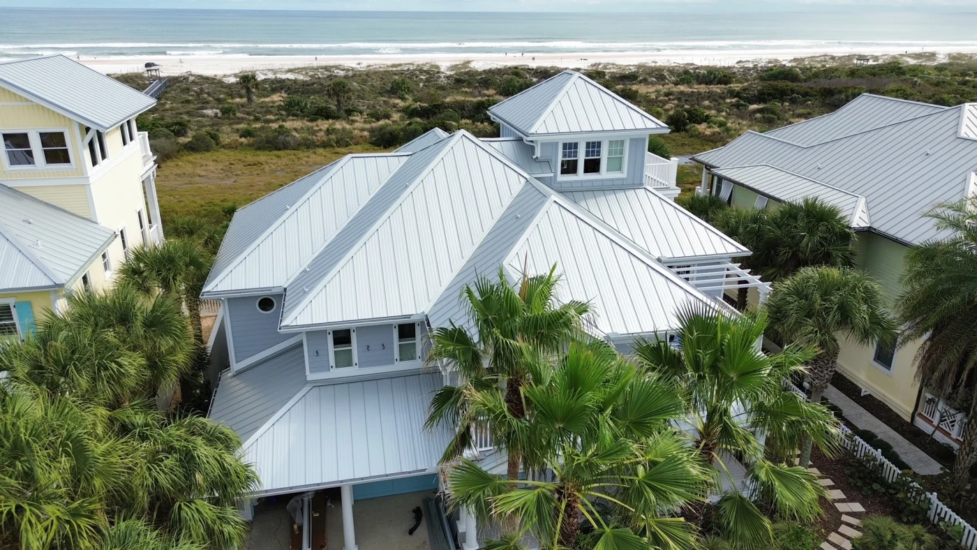 A newly installed metal roof