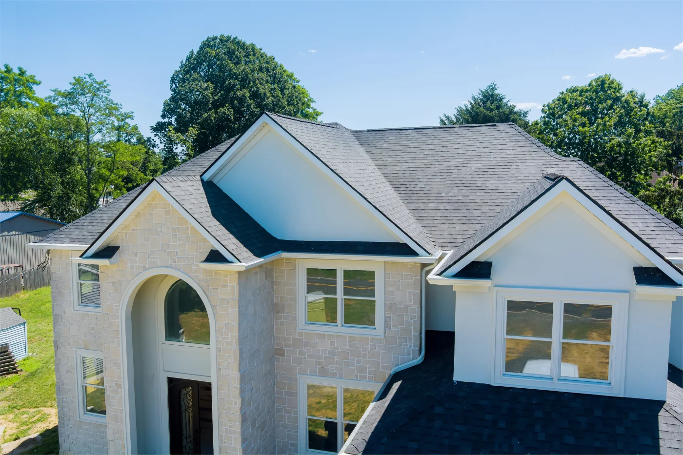 Asphalt shingle roof on a new house