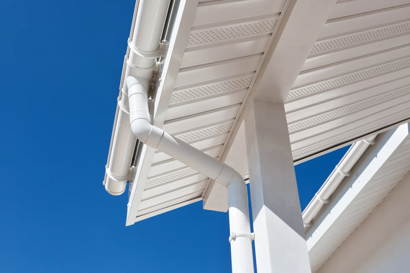 Underside of roofing eaves and gutter system