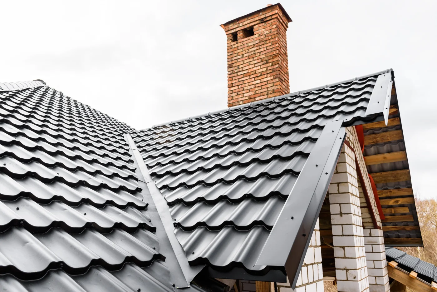 Close up of a metal roof on a house