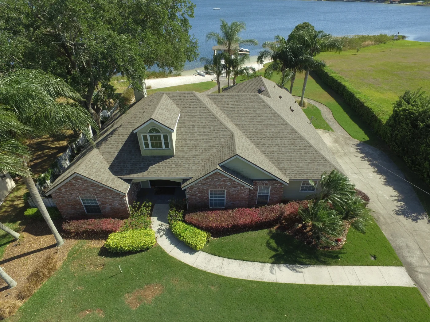 Overhead of asphalt shingle roof replacement in Neptune Beach, FL