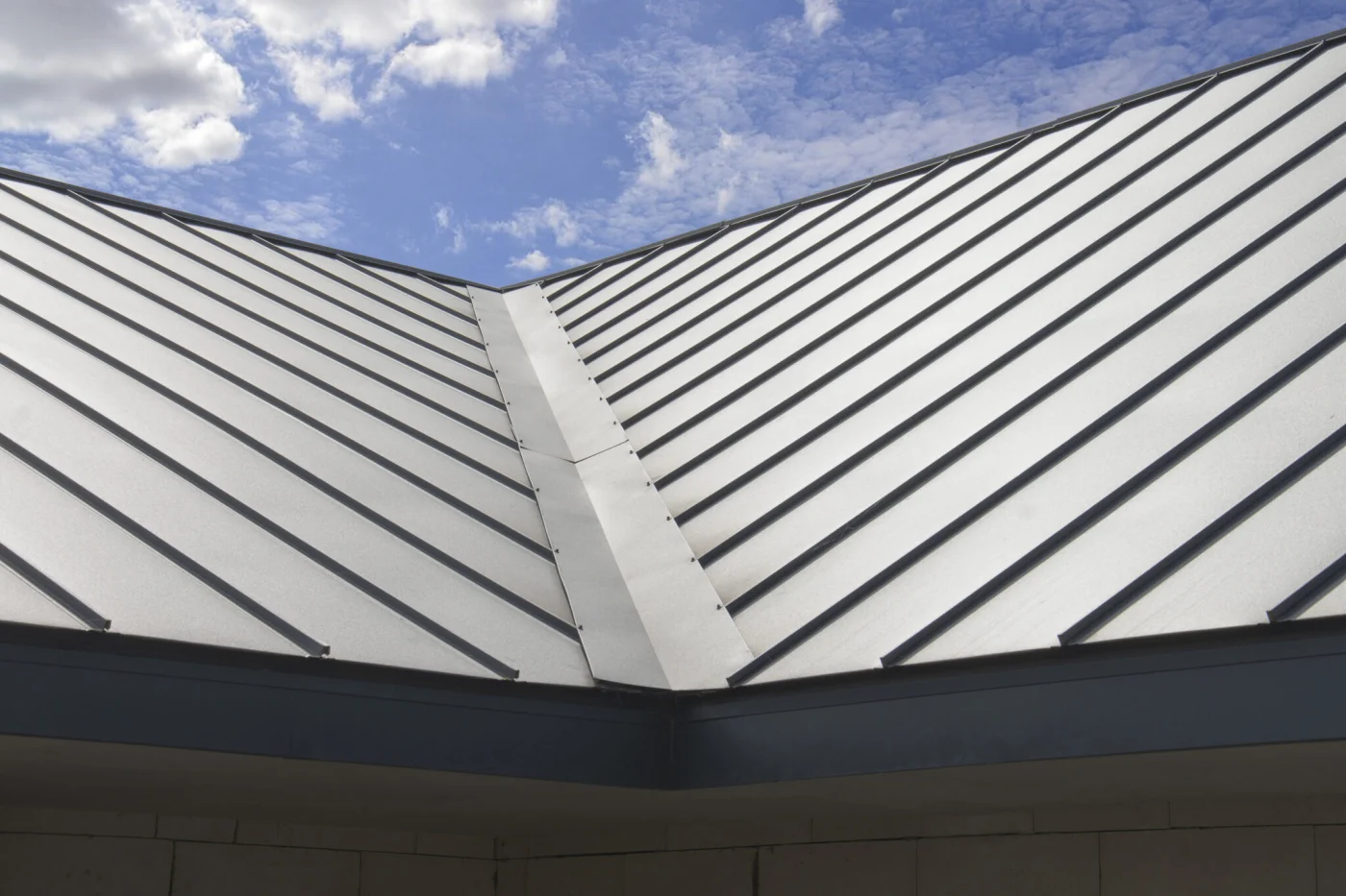 Standig Seam Metal Roof On Sky Background Standig Seam Metal Roof On Sky Background
