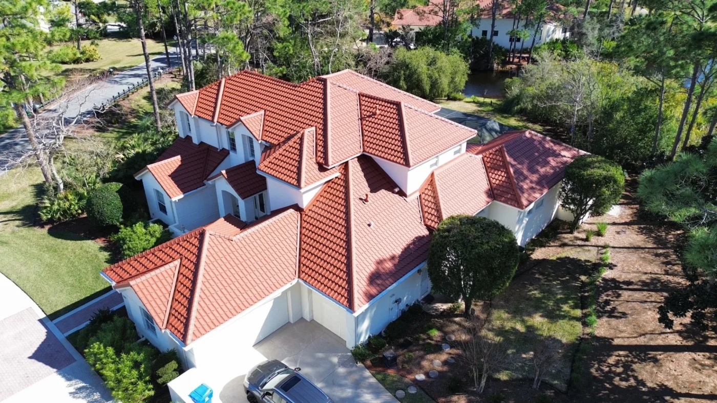 Tile Roofing | Central Florida | Universal Roof & Contracting Drone view of a newly installed tile roof in Central Florida | Universal Roof & Contracting