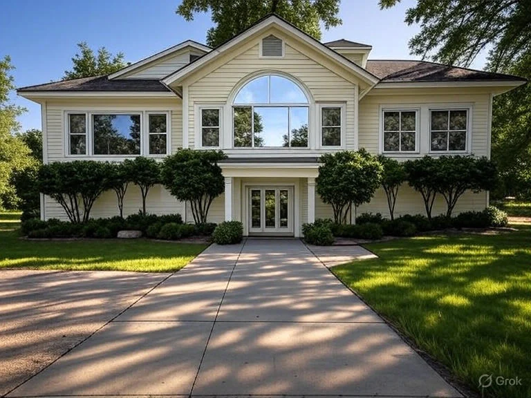 Reputable Windermere Fl Siding Soffit Facia Gutters Universal Roofing And Contracting Large house, concrete driveway, bushes, green lawn, trees