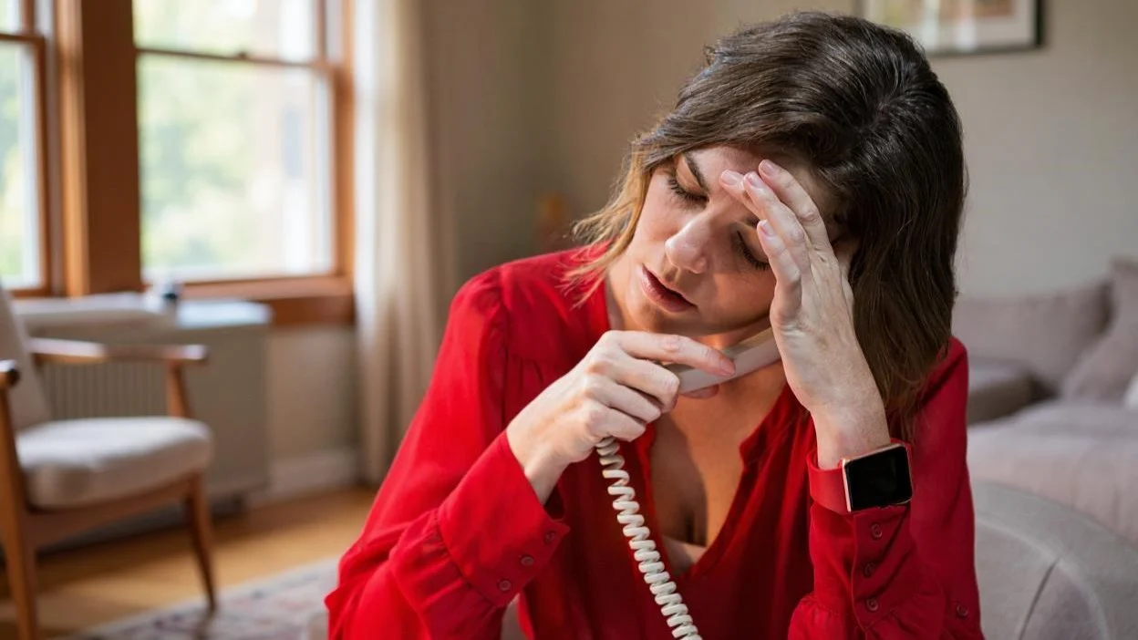 Accountable Roofing Services | Central Florida & Jacksonville | Universal Roof And Contracting A frustrated woman sits on the phone in a room of her home.
